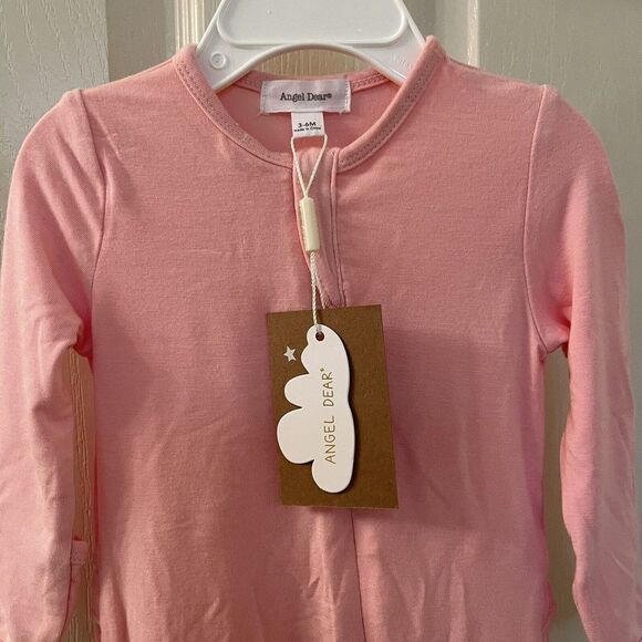 Angel Dear Pink Ruffle Zipper Footie Sleeper Bamboo Size 3-6 Months NWT - Picture 5 of 8